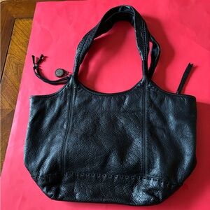Black Pebbled Leather Tote with Double Straps